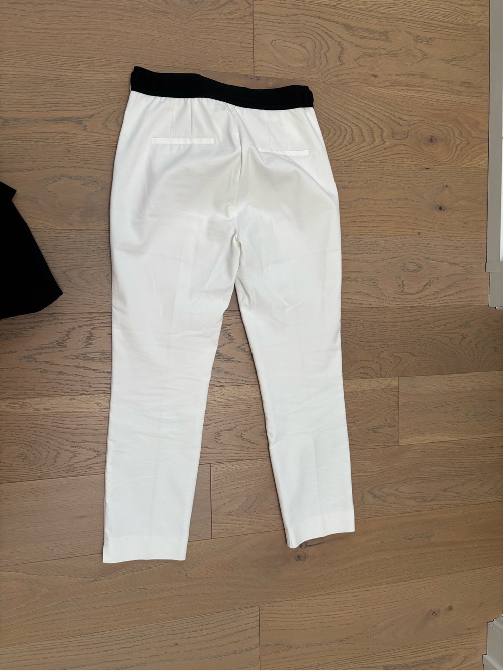 Zara White Ankle Pants with Black Elastic Waistband